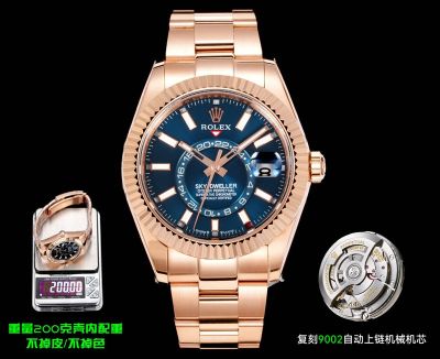 AR Factory Rolex Sky-Dweller 42mm 9002 Movement Blue Face Rose Gold Oyster Band Watch